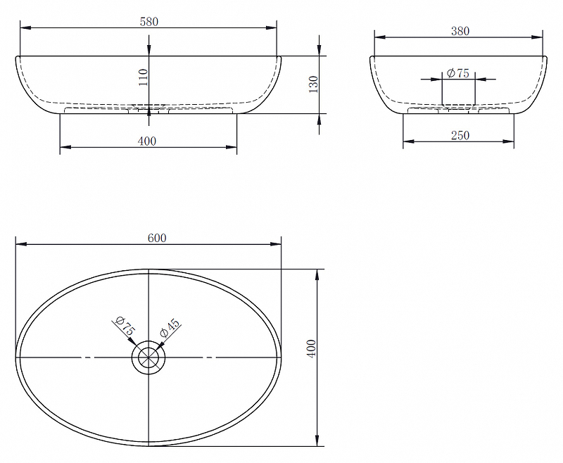 Раковина-чаша Abber Kristall 60 AT2801Onyx Черная от магазина ЛесКонПром.ру