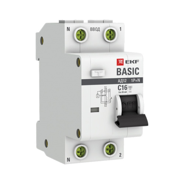 Выключатель дифференциальный EKF 1P+N С 16А 30мА от магазина ЛесКонПром.ру