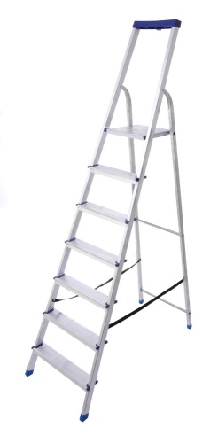 Стремянка алюминиевая с алюминиевыми ступенями STAIRS ЛЮКС с органайзером 7 ступеней (арт. AS 07 LX) от магазина ЛесКонПром.ру