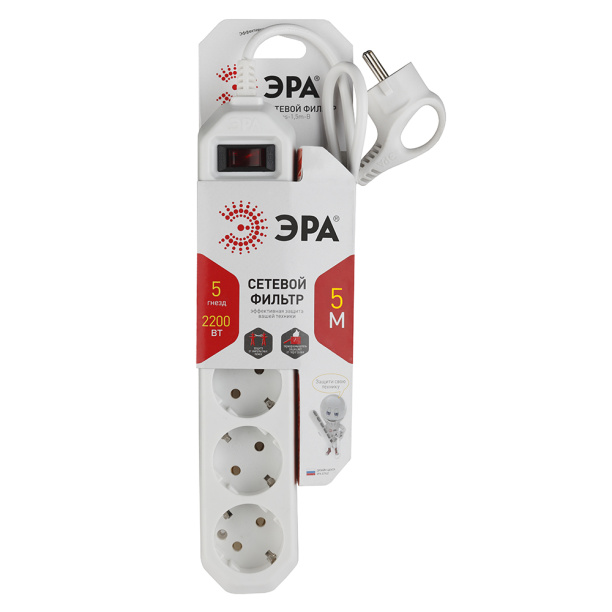 Фильтр сетевой ЭРА USF 5 гнезд 5 м от магазина ЛесКонПром.ру