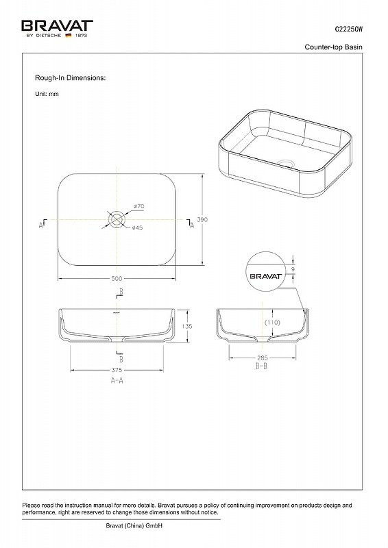 Раковина-чаша Bravat Source 50 C22250W-ENG Белая от магазина ЛесКонПром.ру