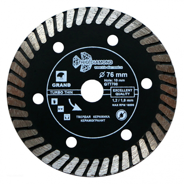 Алмазный диск турбо по керамограниту и твердой керамике Trio-Diamond 76х1,2х10 мм от магазина ЛесКонПром.ру