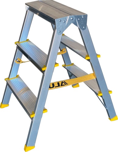 Стремянка  алюминиевая двухсторонняя анодированная Алюмет 3 ступени арт. APD 9203 от магазина ЛесКонПром.ру