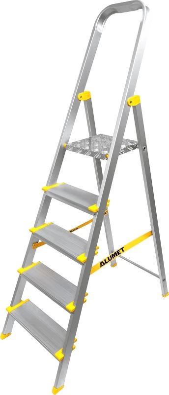 Стремянка алюминиевая анодированная профессиональная с широкой ступенью Алюмет 5 ступеней (арт. АS 705) от магазина ЛесКонПром.ру