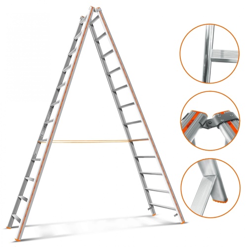 Двухсторонняя стремянка алюминиевая Эйфель 12 ступеней (арт. Комфорт-Профи 212) от магазина ЛесКонПром.ру