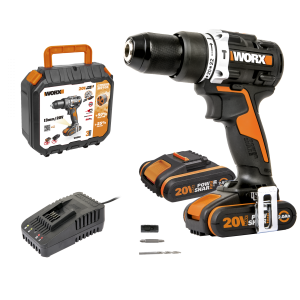 Дрель-шуруповерт ударная аккумуляторная WORX WX352, 60Нм, 20В, бесщеточная, 2Ач x2, ЗУ 2А, кейс