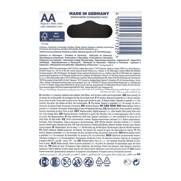 Батарейка VARTA LONGLIFE LR6(АА) 6 шт от магазина ЛесКонПром.ру