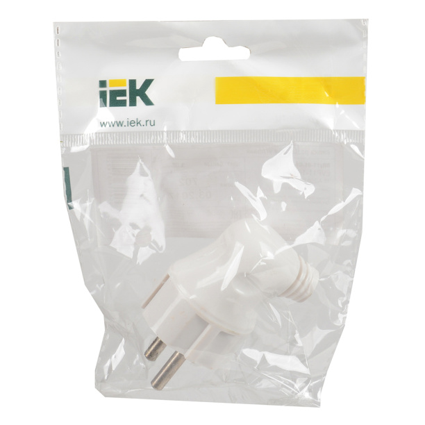Вилка с заземлением угловая белая IEK от магазина ЛесКонПром.ру