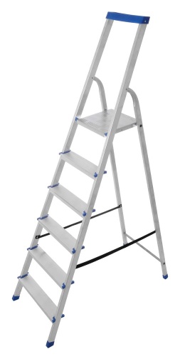 Стремянка алюминиевая с алюминиевыми ступенями STAIRS ЛЮКС с органайзером 6 ступеней (арт. AS 06 LX) от магазина ЛесКонПром.ру