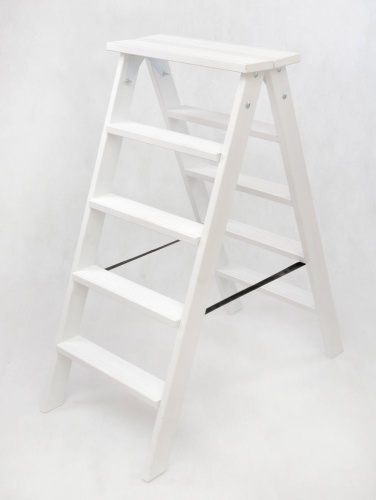 Стремянка двухсторонняя деревянная Hoz-Block Марк 5 ступеней Белая (арт. ДДС-5Б) от магазина ЛесКонПром.ру
