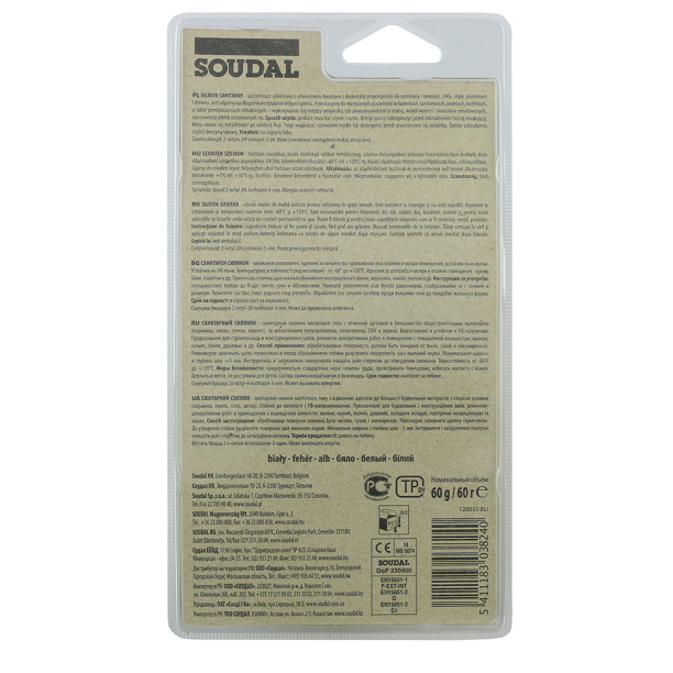 Герметик силиконовый SOUDAL санитарный 60 мл белый от магазина ЛесКонПром.ру