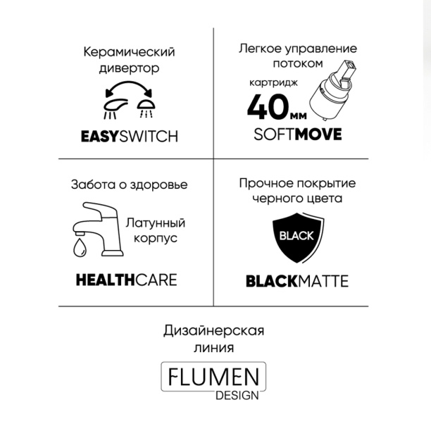Смеситель для ванны FLUMEN DESIGN Rimini черный от магазина ЛесКонПром.ру