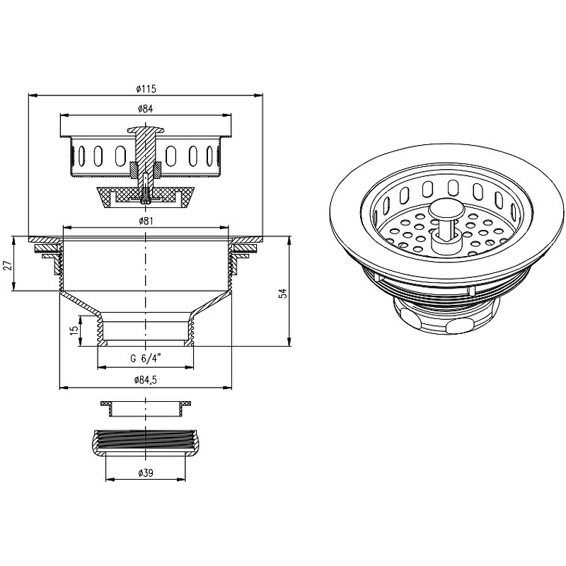 Донный клапан Rav Slezak MD0819CMAT Черный матовый от магазина ЛесКонПром.ру