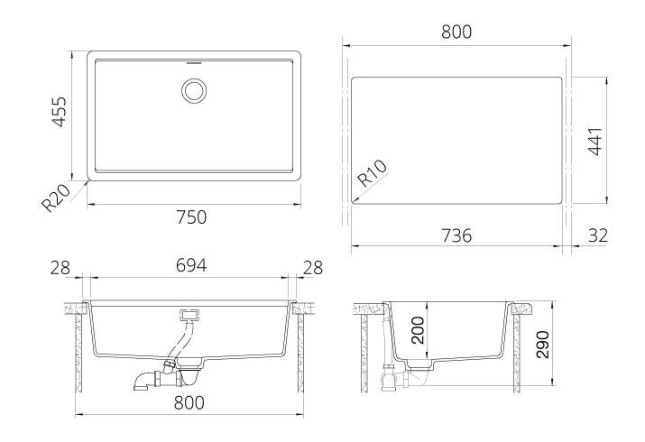 Кухонная мойка GREENWICH 80 CRISTADUR 701041 SCHOCK от магазина ЛесКонПром.ру