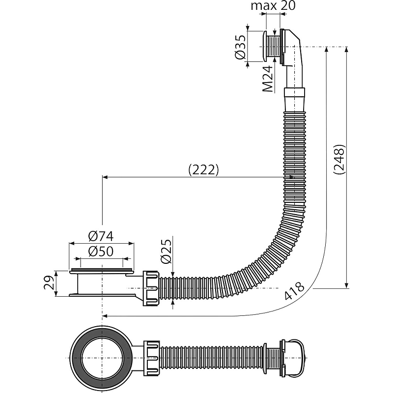 Сифон для раковины Alcaplast A328B Белый от магазина ЛесКонПром.ру