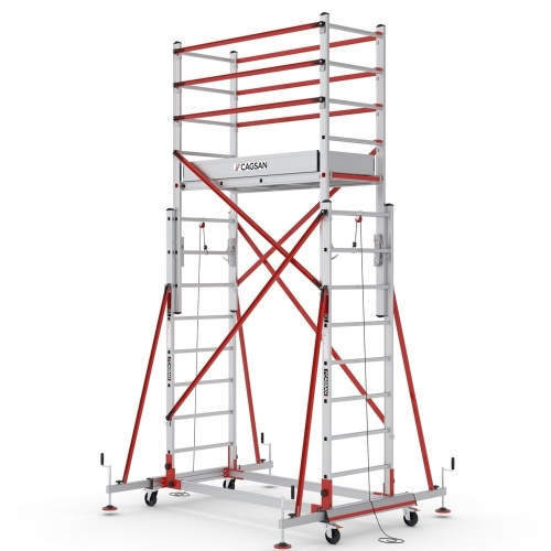 Телескопическая вышка-тура TeleSafe XLN Premium Cagsan из двух модулей 2Х8 Ступенчатая со стабилизаторами (арт.S004_XLN_PR) от магазина ЛесКонПром.ру