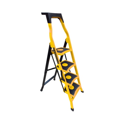 Стремянка стальная с 4 широкими ступенями SAMA желтого цвета (арт.S-4Ж) от магазина ЛесКонПром.ру