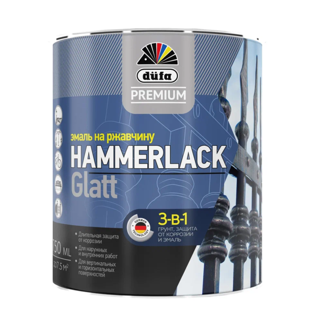 Эмаль по ржавчине гладкая dufa Premium Hammerlack Glatt RAL 7040 серая 0,75 л от магазина ЛесКонПром.ру