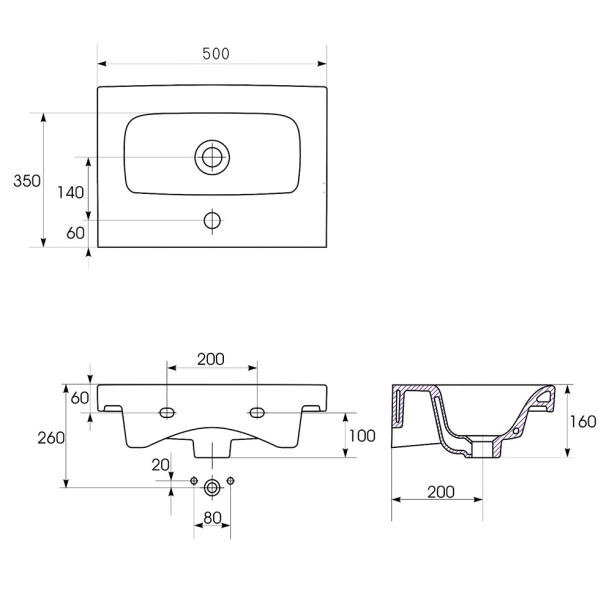 Раковина Cersanit MODUO SLIM 50 см от магазина ЛесКонПром.ру