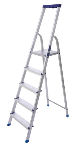 Стремянка алюминиевая с алюминиевыми ступенями STAIRS ЛЮКС с органайзером  5 ступеней (арт. AS 05 LX) от магазина ЛесКонПром.ру