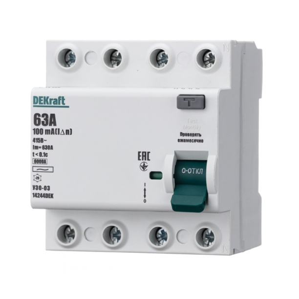 УЗО DEKraft 4п 100 мА 63 А от магазина ЛесКонПром.ру