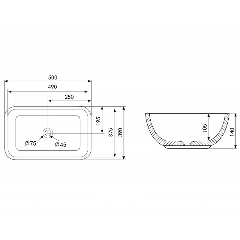 Раковина-чаша Abber Rechteck 50 AC2202MG Серая матовая от магазина ЛесКонПром.ру