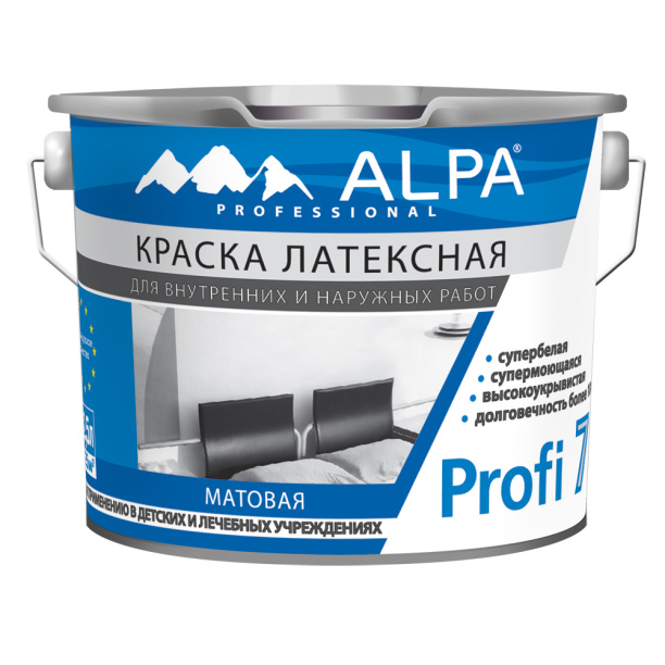 Краска моющаяся латексная Alpa Profi 7 белая 2,5 л от магазина ЛесКонПром.ру