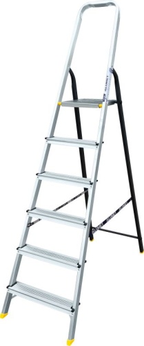 Стремянка алюминиевая усиленная со стальной задней ногой Алюмет 6 ступеней арт. АМS 7806 от магазина ЛесКонПром.ру