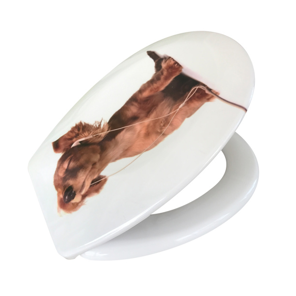 Сиденье для унитаза дюропласт микролифт декор Спаниель от магазина ЛесКонПром.ру