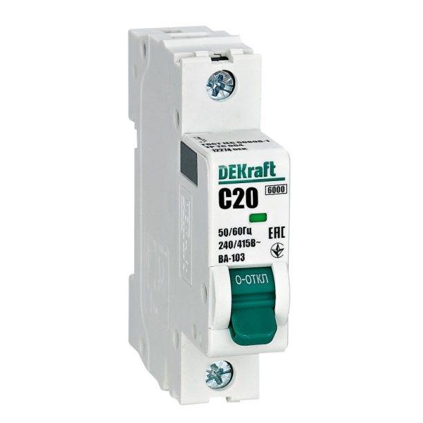 Выключатель автоматический DEKraft 1п 6 кА 20 А С от магазина ЛесКонПром.ру