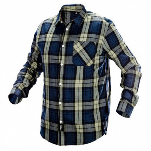 Рубашка мужская NEO Tools фланелевая рост 170-176 M оливково-синяя клетка