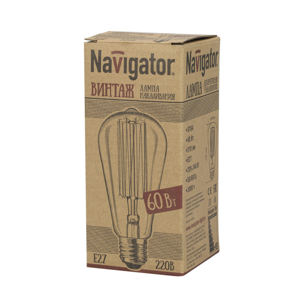 Лампа накаливания Navigator Винтаж 60 Вт E27/ST64 золотая от магазина ЛесКонПром.ру
