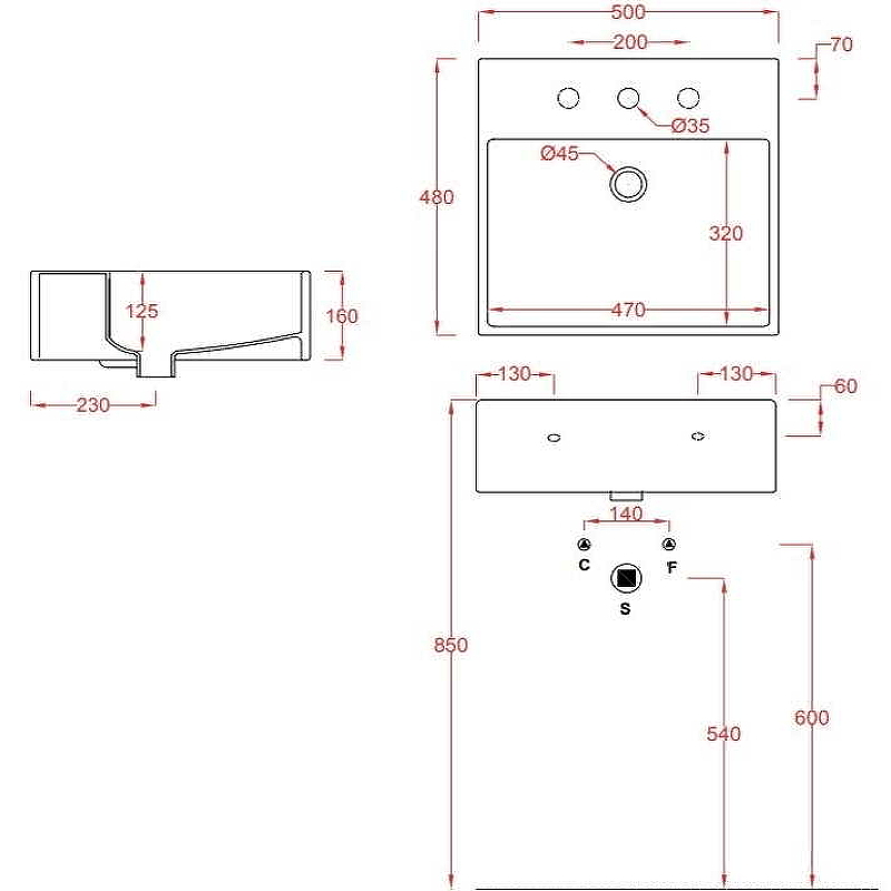 Раковина Artceram Quadro 50 QUL002 01 00 Белая глянцевая от магазина ЛесКонПром.ру