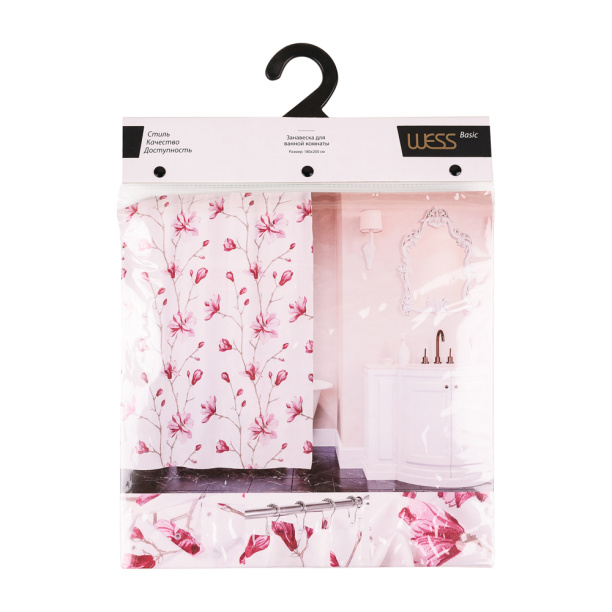 Штора для ванной WESS Liseron 180х200 см текстиль бело-розовая от магазина ЛесКонПром.ру