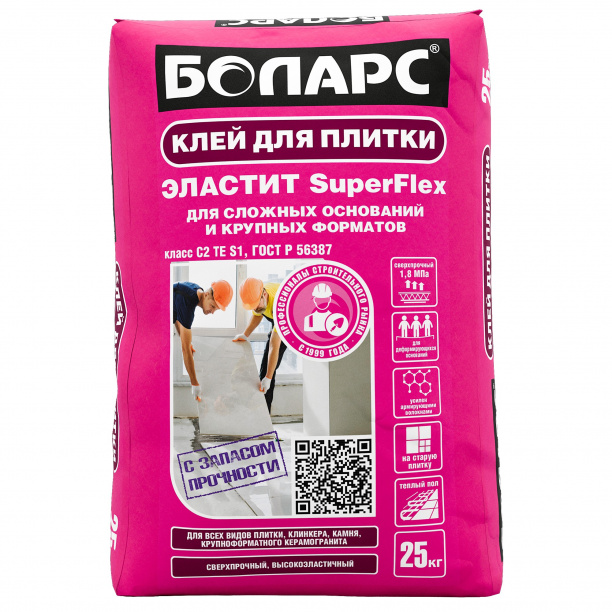 Клей для плитки БОЛАРС Эластит Super flex 25 кг от магазина ЛесКонПром.ру