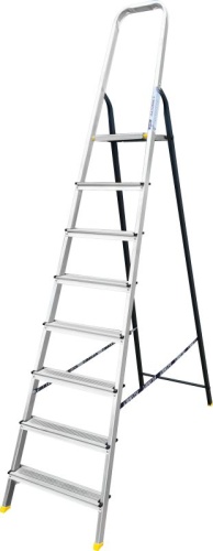 Стремянка алюминиевая усиленная со стальной задней ногой Алюмет 8 ступеней арт. АМS 7808 от магазина ЛесКонПром.ру