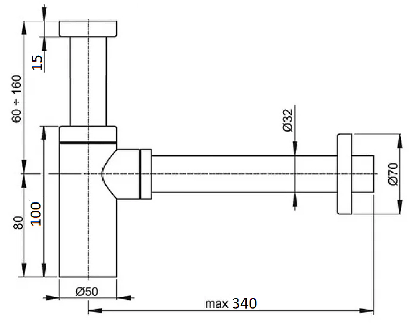 Сифон для раковины CeramaLux С-058 Черный матовый от магазина ЛесКонПром.ру