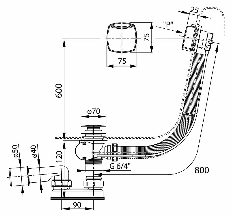 Слив-перелив Ravak X01506 полуавтомат Хром от магазина ЛесКонПром.ру