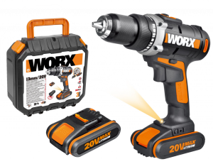 Дрель-шуруповерт WORX WX183.1 аккумуляторная 20V 50Нм, с двумя АКБ на 2Ач и ЗУ, в кейсе