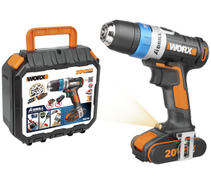 Дрель-шуруповерт аккумуляторная WORX AiDrill WX178.1 аккумуляторная 20V 20Нм, с двумя АКБ на 2Ач и ЗУ, в кейсе