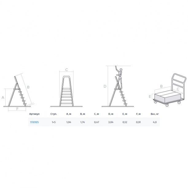 Стремянка алюминиевая Новая Высота 5 ступеней от магазина ЛесКонПром.ру