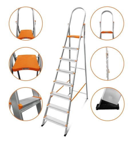 Стремянка алюминиевая Эйфель 8 ступеней (арт. Мечта 108) от магазина ЛесКонПром.ру