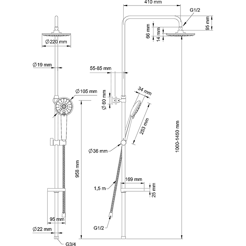 Душевая система Swedbe Calypso 5074 Хром от магазина ЛесКонПром.ру