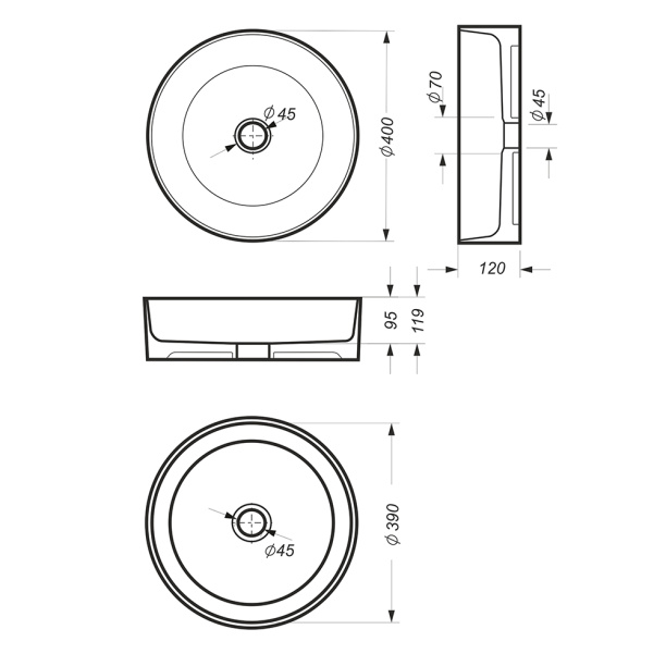 Раковина на столешницу SANITA LUXE Best Slim d40 см от магазина ЛесКонПром.ру
