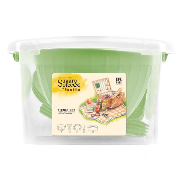 Набор для пикника Sugar&Spice Vanilla на 4 персоны зеленый цвет от магазина ЛесКонПром.ру