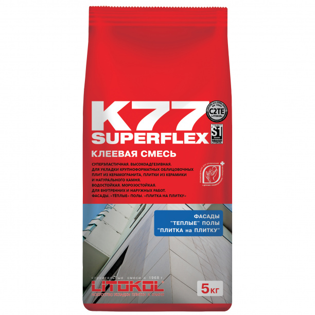 Клей для плитки C2TES1 Litokol SUPERFLEX K77 5 кг от магазина ЛесКонПром.ру