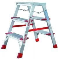 Стремянка алюминиевая двухсторонняя профессиональная с широкой ступенью Новая Высота 3 ступени (арт. 3127203) от магазина ЛесКонПром.ру