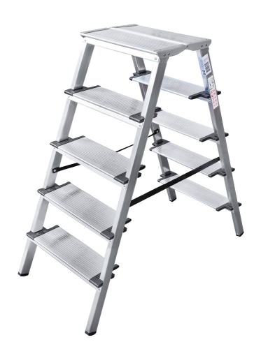 Стремянка алюминиевая двухсторонняя с широкой ступенью Новая Высота 5 ступеней (арт. 1127205) от магазина ЛесКонПром.ру