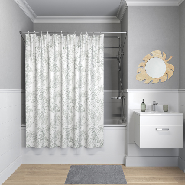 Штора для ванной IDDIS Greenery 180х200 см текстиль бело-зеленая от магазина ЛесКонПром.ру