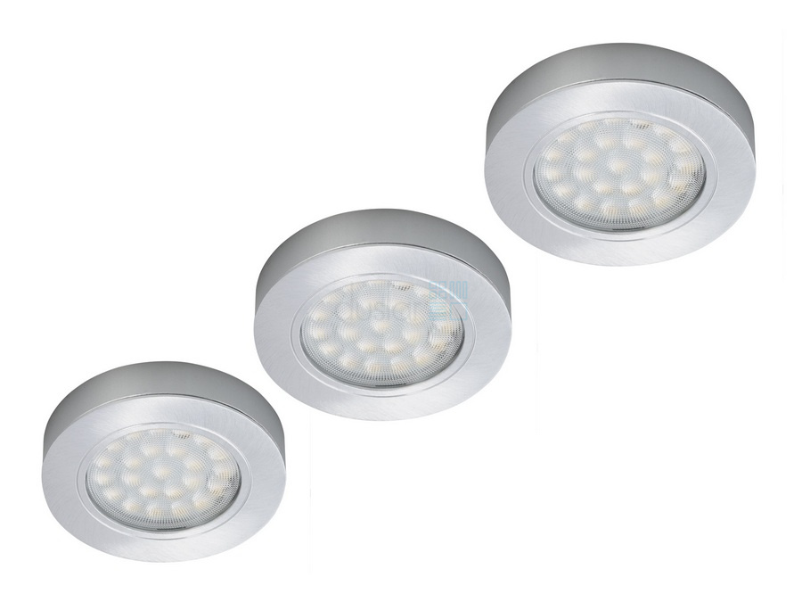 Комплект: Три светодиодных светильника ROUND DY, трансформатор, цвет - алюминий, свет- теплый Furnika от магазина ЛесКонПром.ру